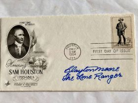 Clayton Moore the Lone Ranger signed 1964 Sam Houston US FDC, with Houston FDI CDS postmark. Good