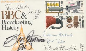 Doctor Who - a BBC Broadcasting History FDC, signed by the first four actors to play the Doctor: