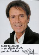 Cliff Richard signed 6x4 inch colour promo photo dedicated. Good condition. All autographs are