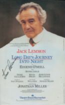 Jack Lemmon signed flyer, Long Day's Journey Into Night. Theatre Royal Haymarket. Evenings at 7.30