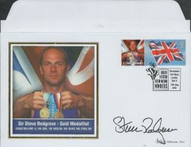 Sir Steve Redgrave signed Benham FDC. Gold Medallist. Double stamp plus single post mark 13th Aug