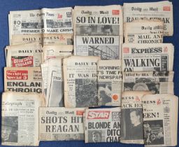 A large collection of original vintage newspapers commemorating famous events. Good condition. All