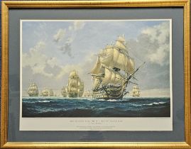 HMS Victory Leading The Line At Trafalgar' print after the original painting by S. Francis Smithsman