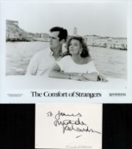 Miranda Richardson signed 5x4 inch white card and a 10x8 " The Comfort of Strangers" promo photo.