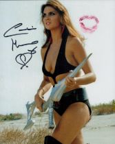 Caroline Munro signed 10x8 inch lipstick kissed colour photo. Good condition. All autographs are