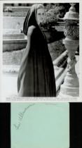 Liv Ullmann signed 6x4 inch card and 10x8 inch black and white vintage promo photo. Good