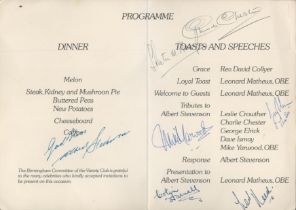 Variety Club multi signed vintage dinner menu signed inside by Colin Farrell, George Elrick, Mike