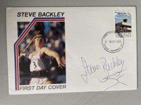 Steve Backley British Olympic Medallist Signed First Day Cover. Good condition. All autographs