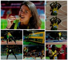 Collection unsigned 9 x Colour Photos 12x8 Inch. Usain Bolt Jamaican Sprinter. Sam Quek British