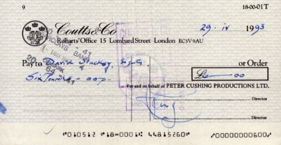 Peter Cushing signed cheque. Good condition. All autographs are genuine hand signed and come with