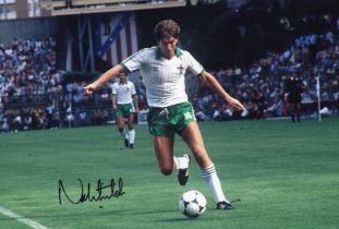 Autographed NORMAN WHITESIDE 12 x 8 photo : Col, depicting a superb image showing Northern Ireland's