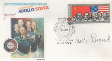 Vance D. Brand signed Apollo/Soyuz commemorative cover PM Mockba Noytamt 15.VII.1975. Good