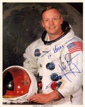 Neil Armstrong signed original NASA 10x8 inch colour photo pictured in Space suit dedicated . Good