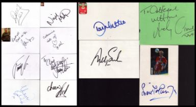 Collection of 12 Footballer/TV Presenters signature white cards including names of Nigel Martin,