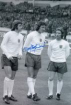 Autographed ROY McFARLAND 12 x 8 photo : B/W, depicting England's Peter Storey, ROY McFARLAND and