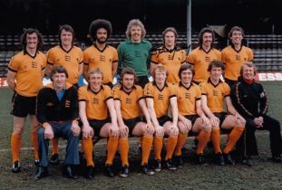 Autographed STEVE DALEY 12 x 8 photo : Col, depicting a superb image showing Wolves players