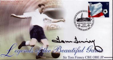 Tom Finney signed Legends of the Beautiful Game FDC. Good condition. All autographs are genuine hand