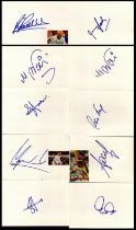 Collection of 10 assorted signed white cards including names Mohammed Wasim x2, Rashid Latif,