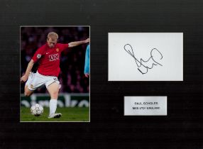 Paul Scholes signed Manchester United signature piece Mounted overall size 15.25x11.25 Inch. Good