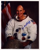 Thomas K. Mattingly, II signed 10x8 inch colour photo pictured in space suit. Good condition. All