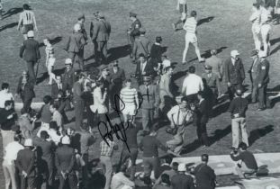 Autographed BOBBY LENNOX 12 x 8 photo : B/W, depicting incredible scenes as BOBBY LENNOX is sent off