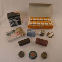 A collection of various vintage vehicle , auto related items including an original Lumax Auto