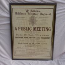 WW1 Rare An original WW1 volunteer recruitment poster for VI Battalion Middlesex Volunteer