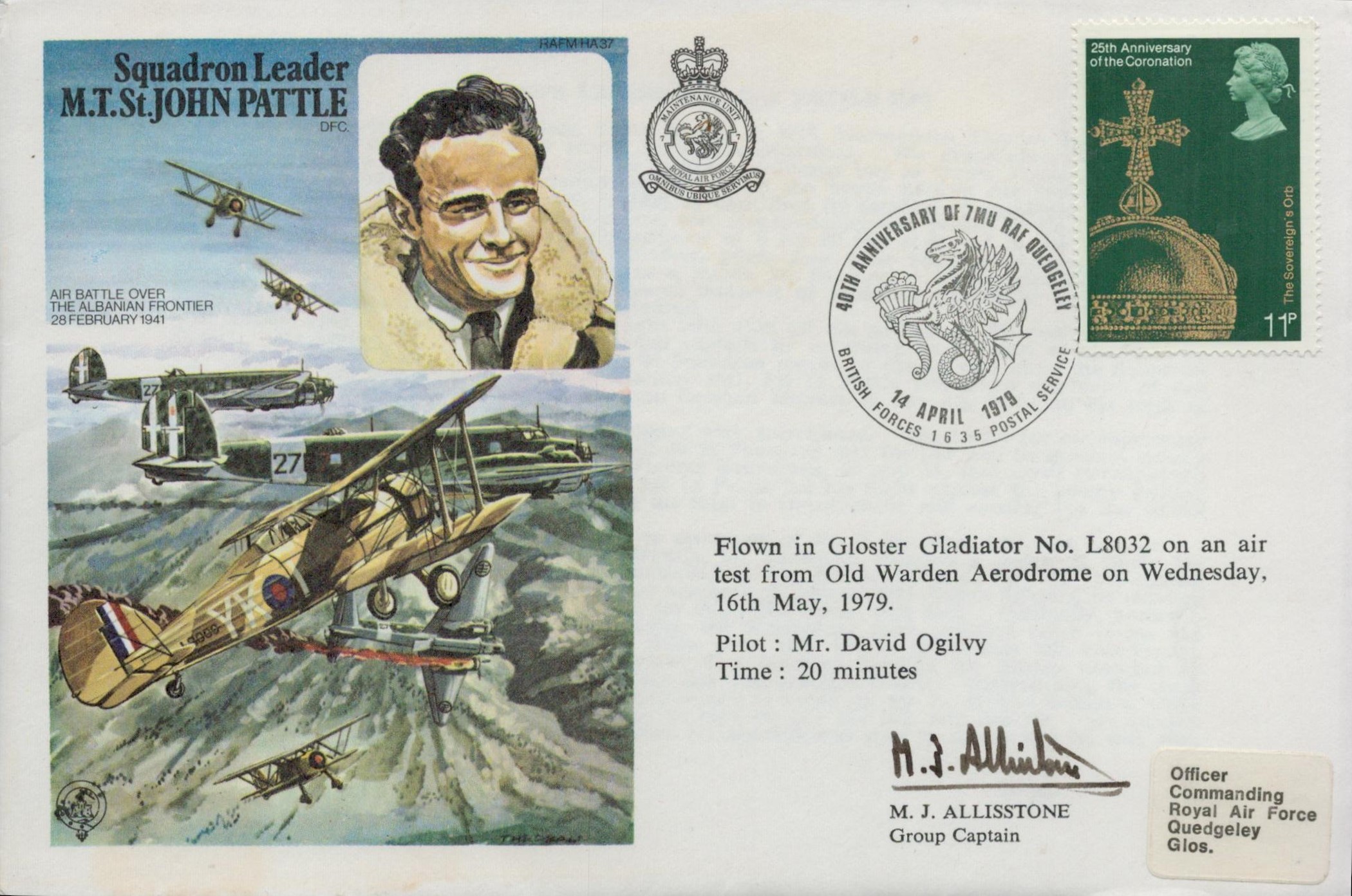 Group Captain M. J. Allistone Signed Squadron Leader M. T. St John Pattle First Day Cover. British