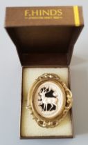 Gold plated Deer Brooch in a F. Hinds Jewellery box. Good condition. All autographs come with a