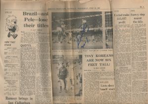 Eusébio signed in blue ink Newspaper page. Four pages from the Sheffield Morning Telegraph dated