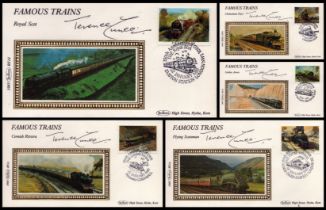 Terence Cuneo Signed Collection of 5 Signed Famous Trains Benham's Silk Cachet First Day Covers. All