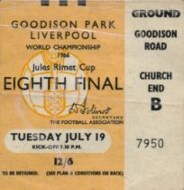 Portugal v Brazil 1966 World Cup Eighth Final Goodison park original match day ticket. Portugal