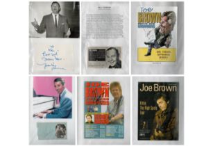 Music Collection of signed tour flyers and signed card. Signatures such as Billy Thorburn, Joe Brown