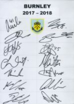 Football. Burnley FC 2017-18 Multi Signed A4 Teamsheet. Includes O'Neil, Tarkowski, Walters, Heaton,