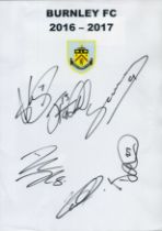 Football. Burnley FC 2016-17 Multi Signed A4 Logoed Sheet of Paper. Includes Gray, Hendrick,