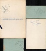 Collection of 4 Assorted Autographs. 2 on Samuel Montagu Dinner Menus and 2 on autograph album