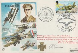 Wg Cdr Bert Evenden Signed Major J. T. B McCudden First Day Cover. Isle of man Stamp and Postmark.