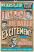 1963 Watersplash Theatre Advertising Poster from Theatre-Restaurant, Jersey. Starring Lita Roza, Joe