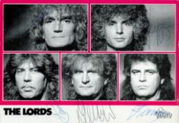 Music. The Lords Multi Signed 6 x 4 inch Black and White Promo Card. Signed by all 5 Members. Fair