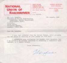 Sidney Weighell Signature on a Typed Letter Dated 5th August 1980. Weighell was General Secretary of