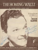 Dickie Valentine signed music sheet for 'The Homing Waltz'. Good condition. All autographs come with