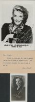 Jane Russell signed 7x5 head and shoulders image as founder of WAIF (World Adoption International