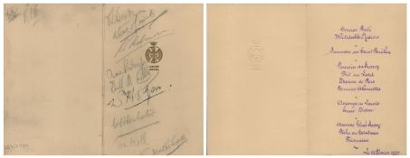 Donald Campbell signed small Savoy Hotel menu card dated 23/2/39 signed to the front by Campbell