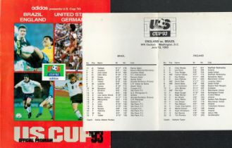 United States 1993 Soccer Cup England, Brazil, USA and Germany Tournament Programme. Team sheet