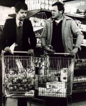 Rodney Bewes and James Bolam signed 10x8 inch Likely Lads black and white photo. Good condition. All