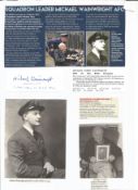 WW2 BOB fighter pilot Michael Wainwright 64 sqn signature piece with biography details fixed to A4
