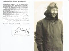 WW2 BOB fighter pilot Joseph Chamberlain 235 sqn signature piece with biography details fixed to