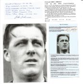 WW2 BOB fighter pilot William Johnson 85 sqnsignature piece with biography details fixed to A4 page.