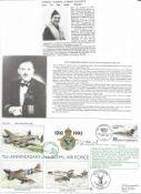 WW2 BOB fighter pilot Norman Hancock 1 sqn signed 75th ann RAF cover with biography details fixed to