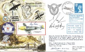 WW2 BOB fighter pilot Harry Newton 111 sqn, Clive Baker 23 sqn signed 50th ann BOB cover with